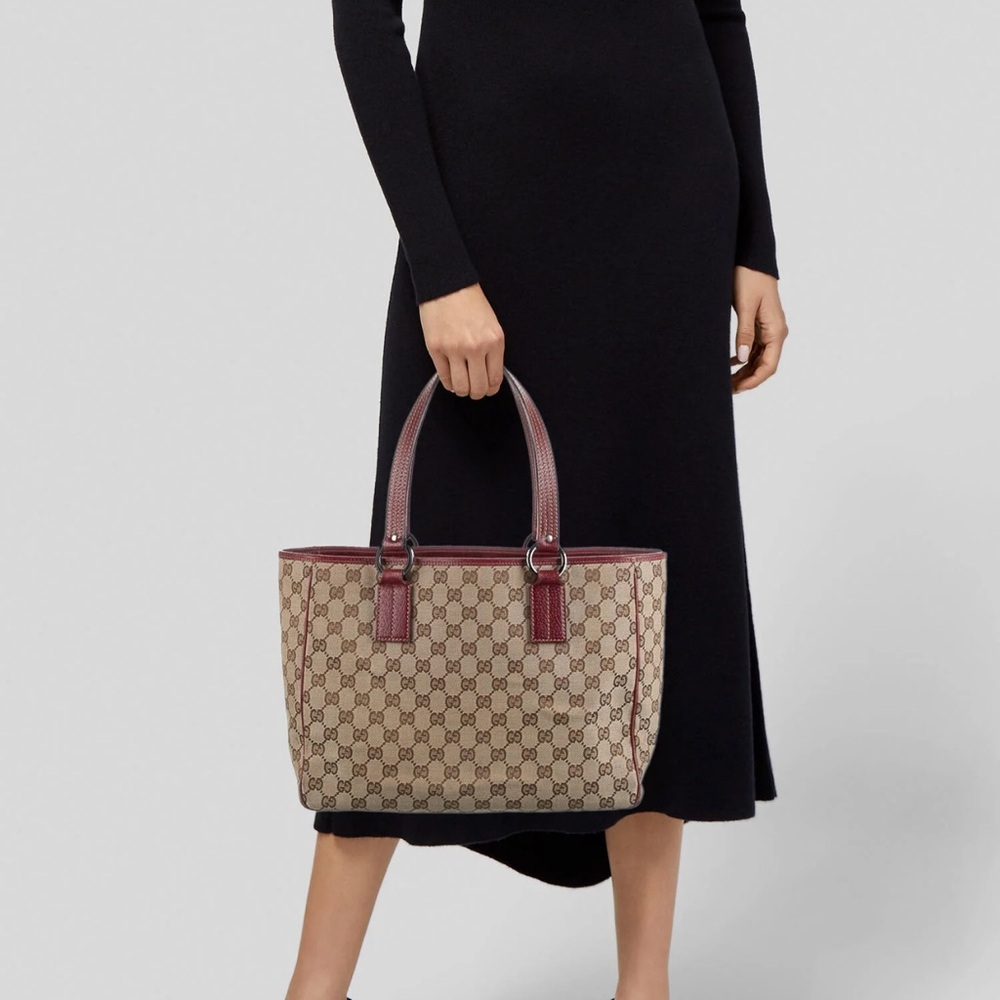 Gucci Beige and Burgundy Tote Bag